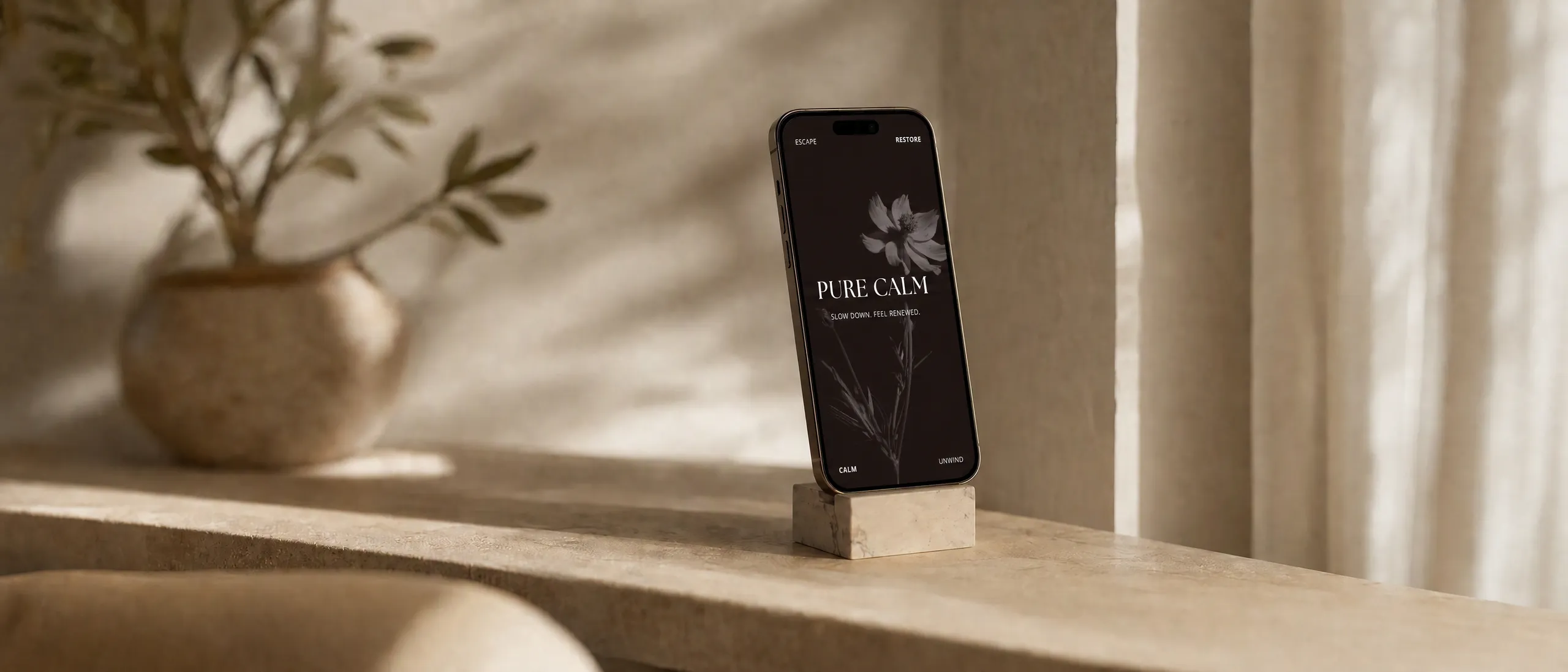 Aesthetic Instagram story template on a phone on a marble stand