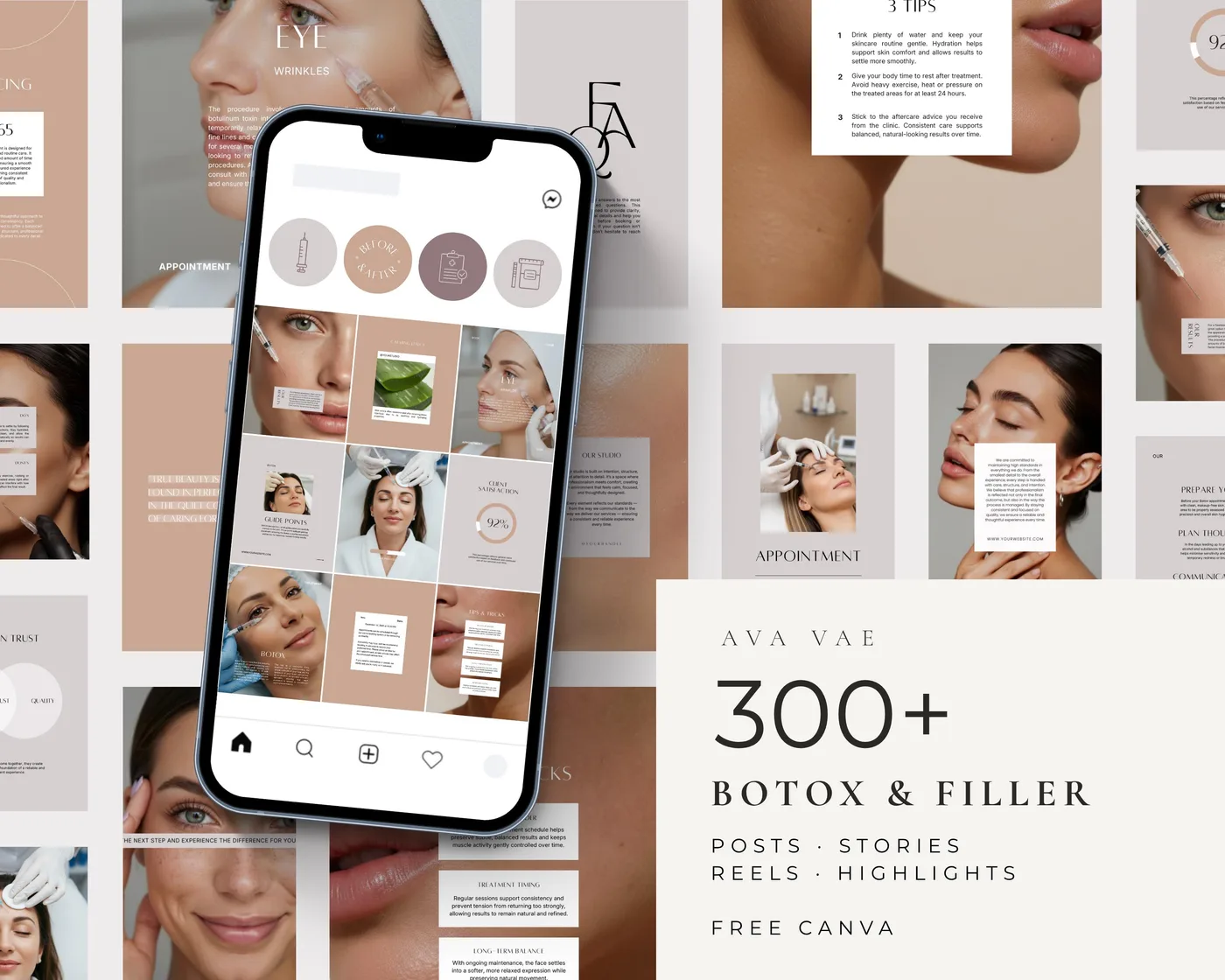 Med Spa Instagram Bundle, Aesthetic style, template preview